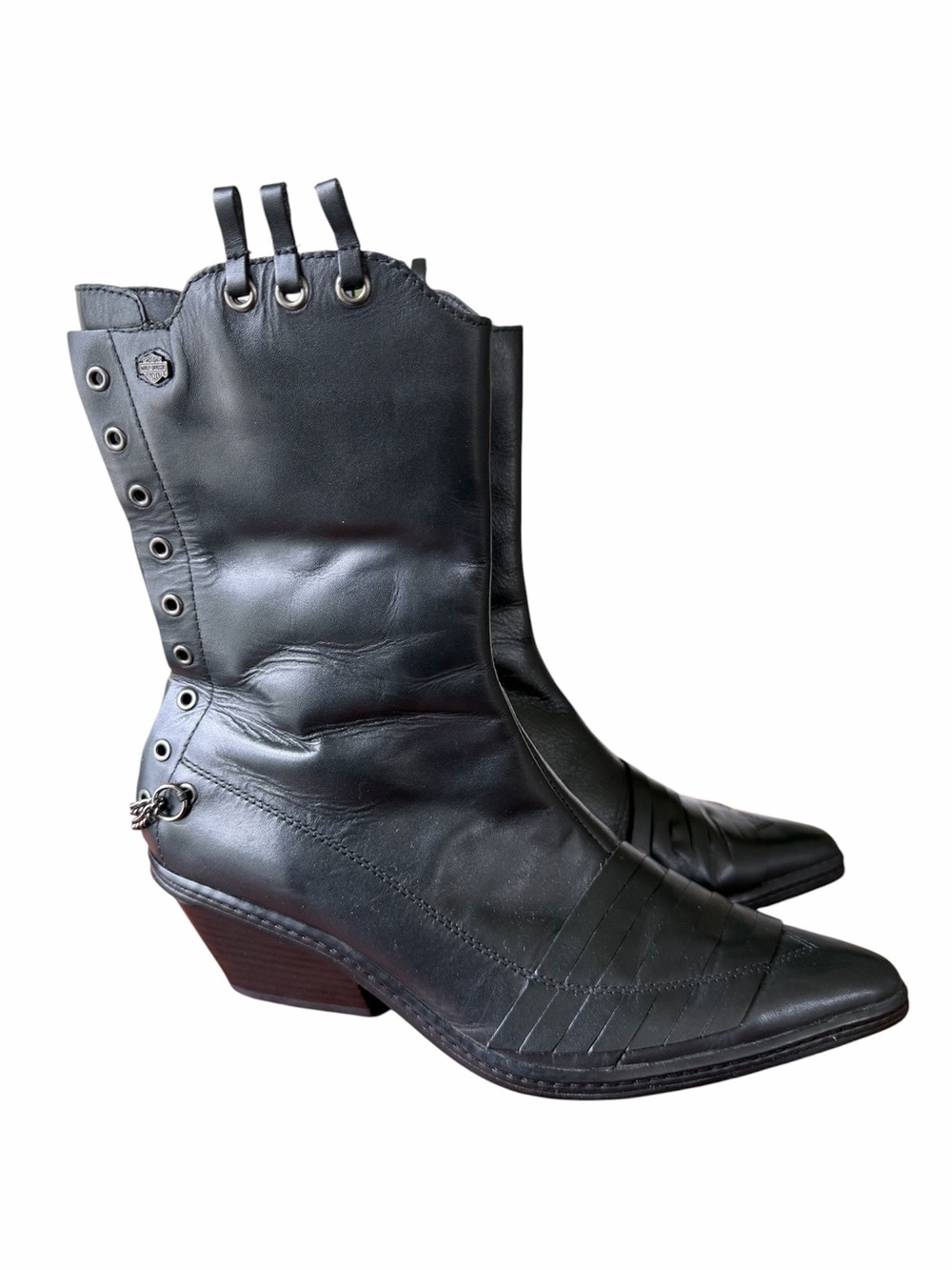 Harley Davidson Vanis Heel Leather Boots With Chains